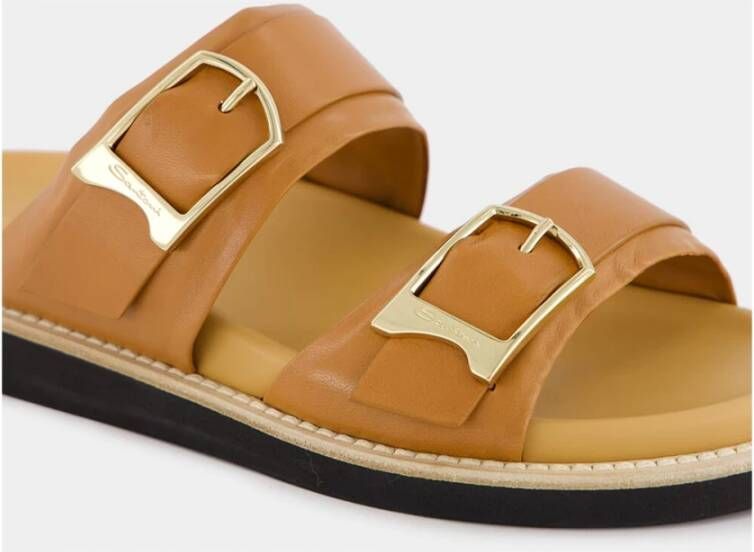 Santoni Bruin Leren Gespte Sandalen