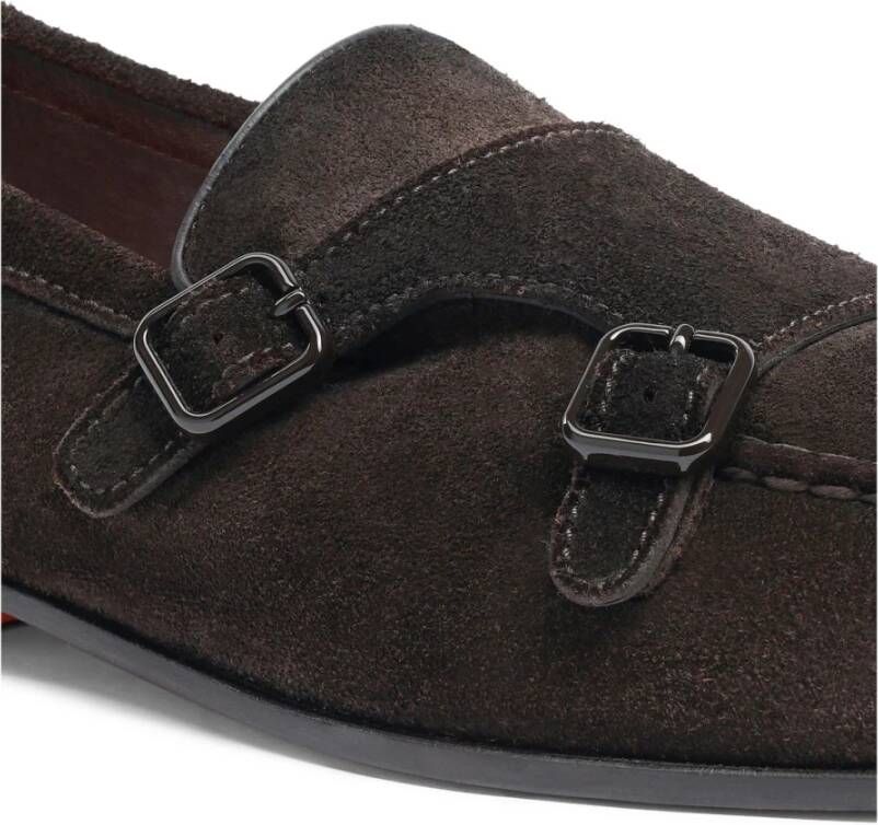 Santoni Bruin Suède Dubbele Gesp Loafer