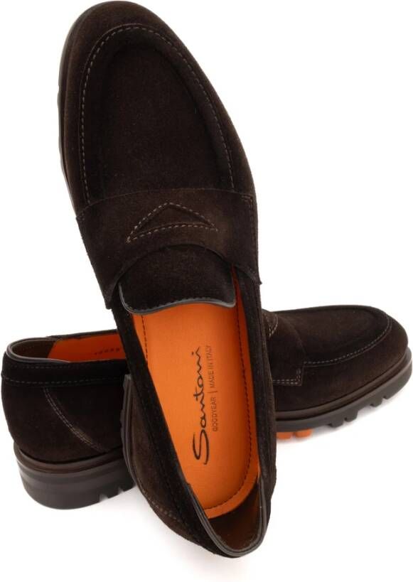 Santoni Bruine Casual-Chic Mocassin met Moderne Details Brown Heren