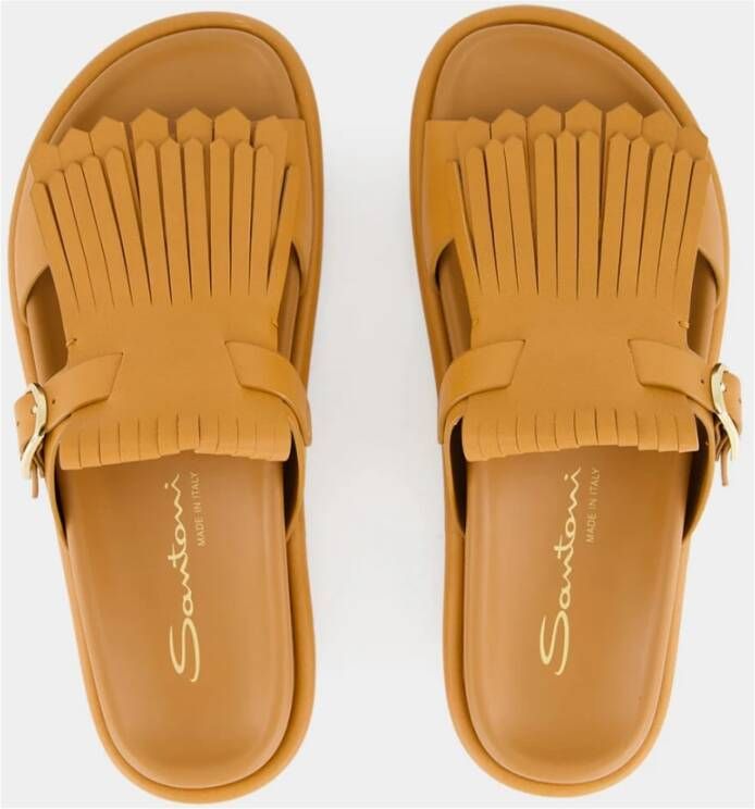 Santoni Bruine Dahlia Platte Leren Sandalen