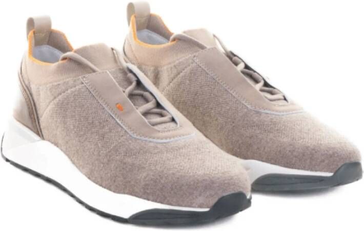 Santoni Bruine Gebreide Panel Sneakers