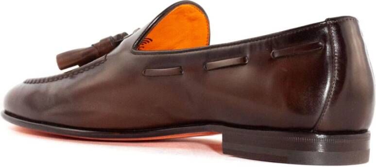 Santoni Bruine leren loafer met kwastjes