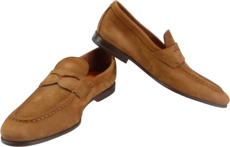 Santoni Bruine leren mocassin met decoratieve voorband