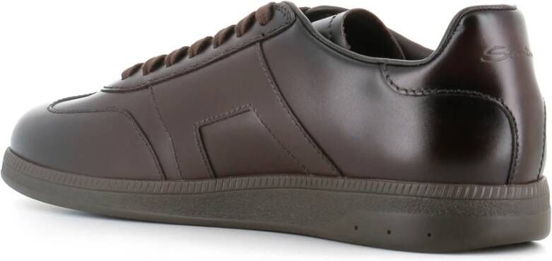 Santoni Bruine Leren Sneaker Ambachtelijk Gemaakt Brown Heren