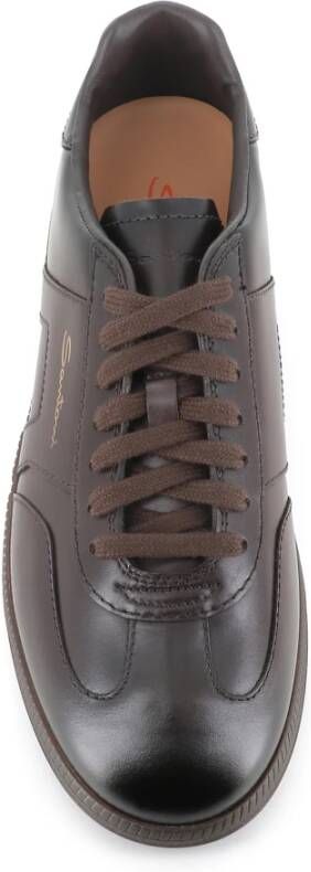 Santoni Bruine Leren Sneaker Ambachtelijk Gemaakt Brown Heren