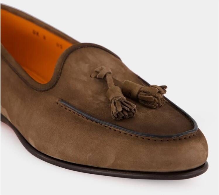 Santoni Bruine Nubuck Tassel Loafers