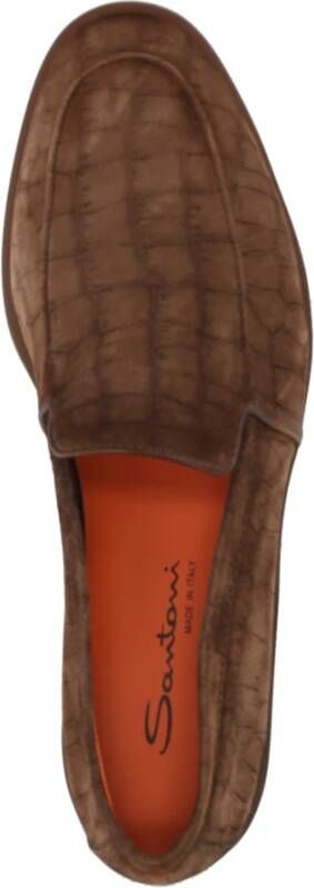 Santoni Bruine Platte Instap Schoenen in Cocco Print