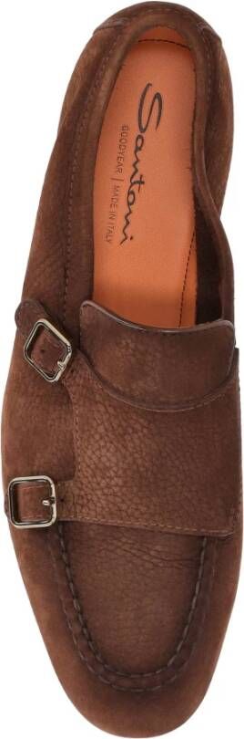 Santoni Bruine platte schoenen met dubbele gesp