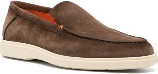Santoni Bruine Suède Amandelteen Instap Schoenen