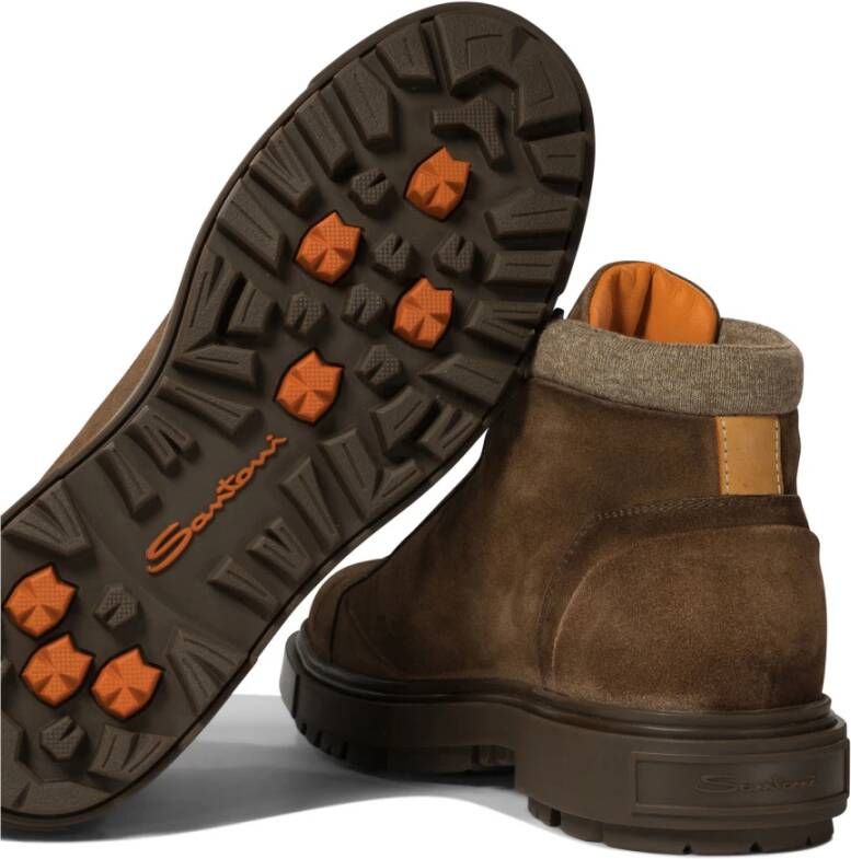 Santoni Bruine Suède Enkellaarzen met Elastische Sluiting