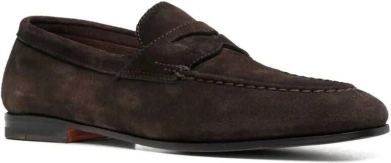 Santoni Bruine Suède Penny Loafer Schoenen Brown Heren