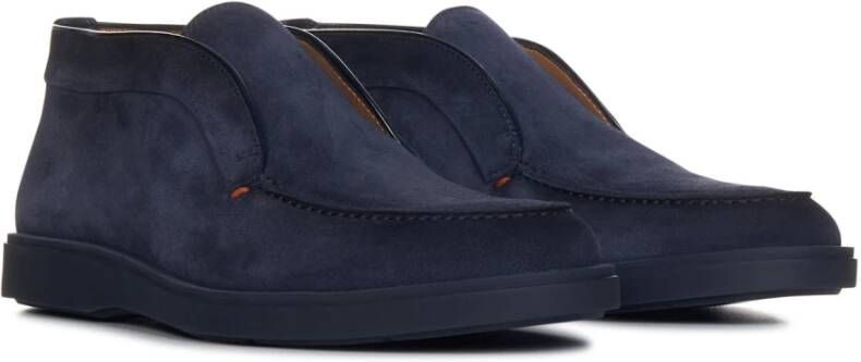 Santoni Blauwe Suède Instappers Blauw Heren