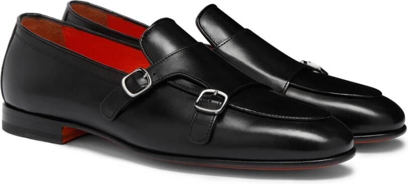 Santoni Dubbele gesp leren instapper Black Heren