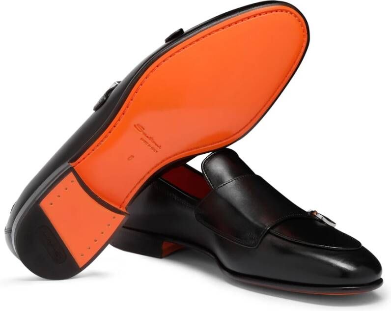 Santoni Dubbele gesp leren instapper Black Heren