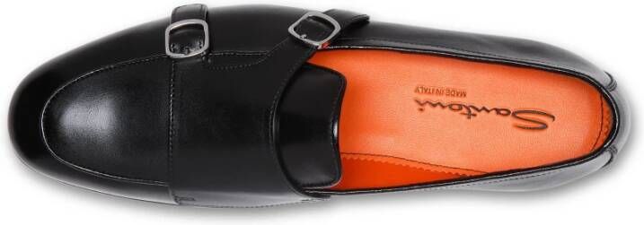 Santoni Dubbele gesp leren instapper Black Heren
