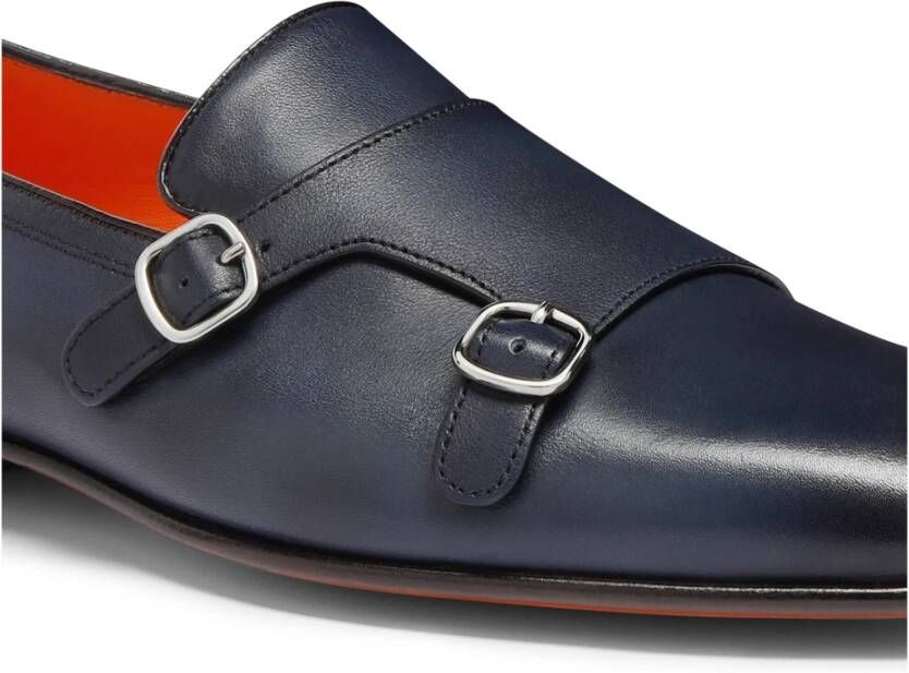 Santoni Dubbele gesp leren instapper Blue Heren