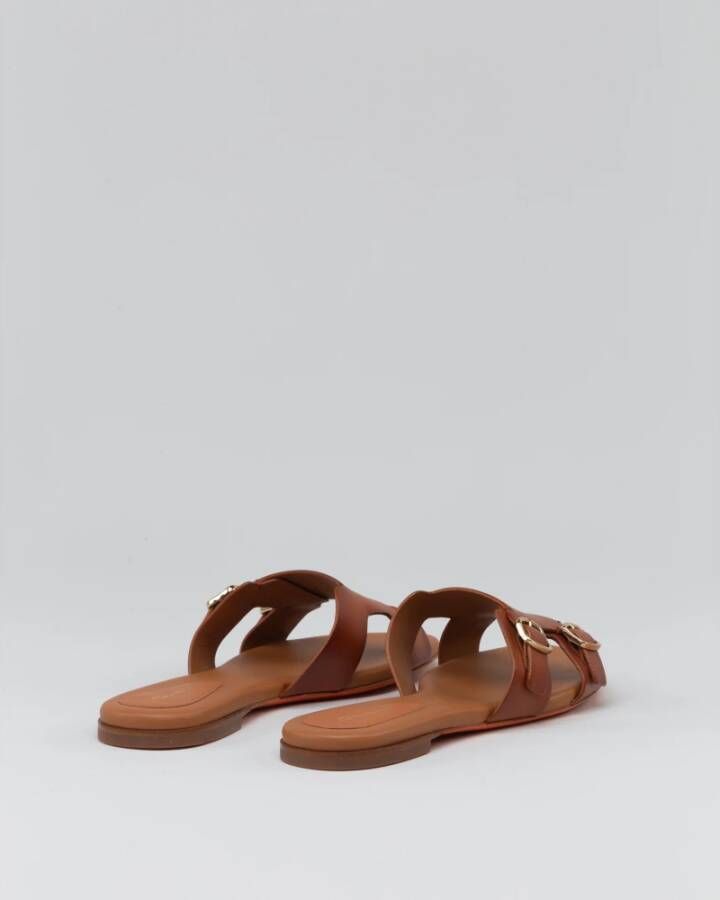 Santoni Dubbele gesp leren platte sandalen Brown Dames