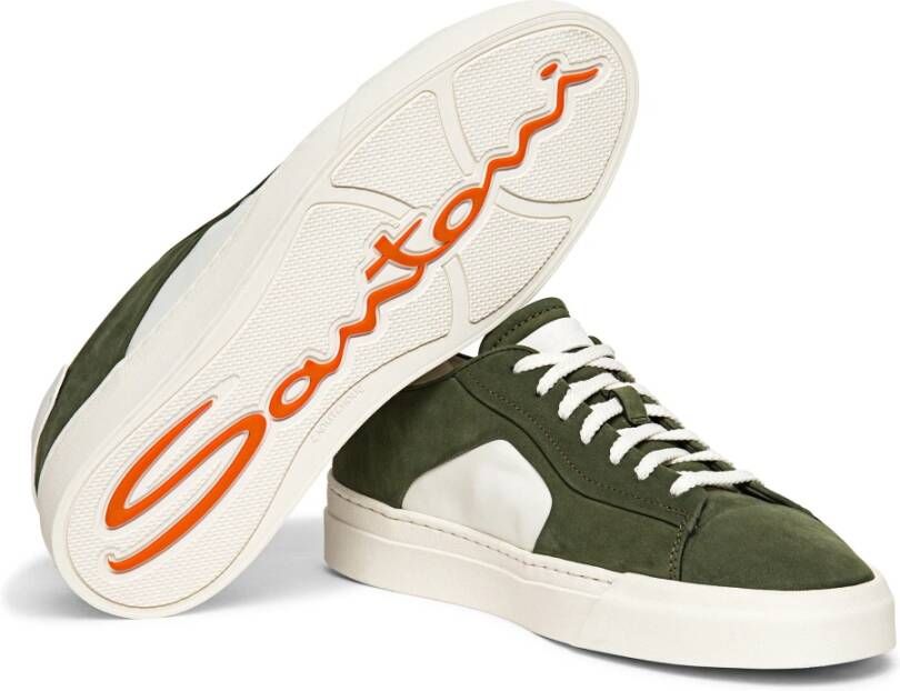 Santoni Dynamische Leren Sneaker met Intarsia Detail Green Heren