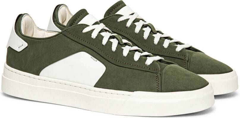 Santoni Dynamische Leren Sneaker met Intarsia Detail Green Heren