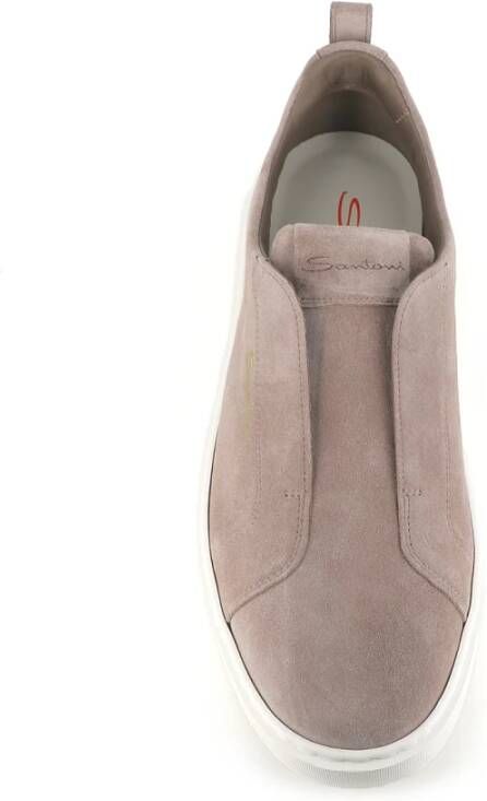 Santoni Grijze Suède Sneakers met Ronde Neus