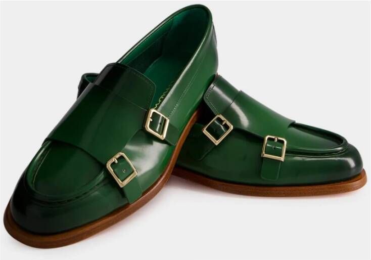 Santoni Groene leren loafers met dubbele gesp