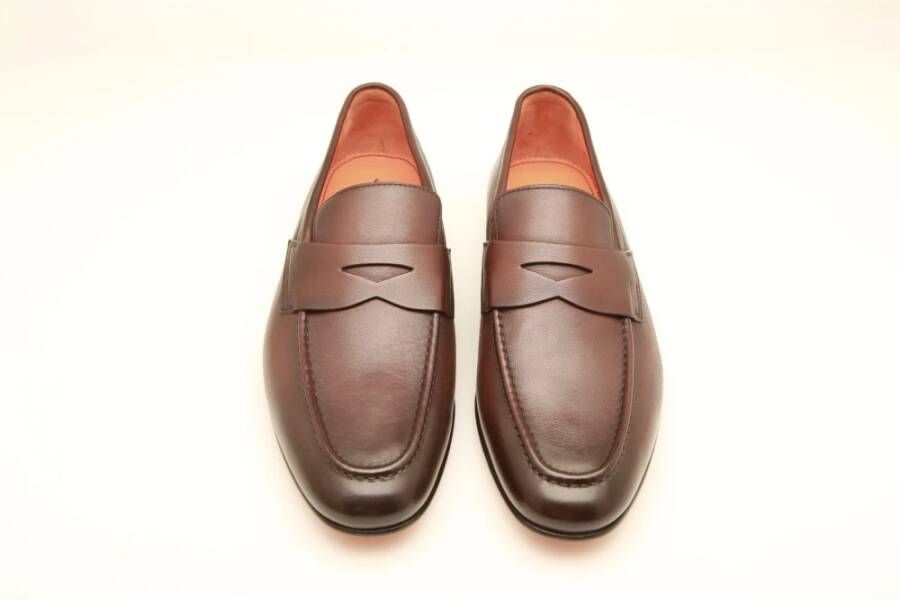 Santoni Handgemaakte leren loafers in cognacbruin Brown Heren