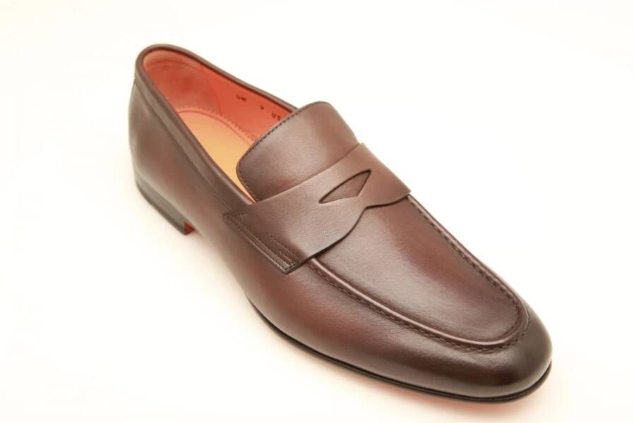 Santoni Handgemaakte leren loafers in cognacbruin Brown Heren