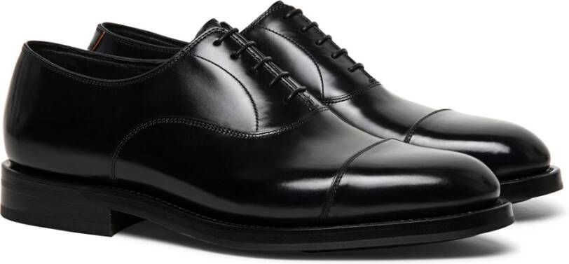 Santoni Handgemaakte leren Oxford schoen Black Heren