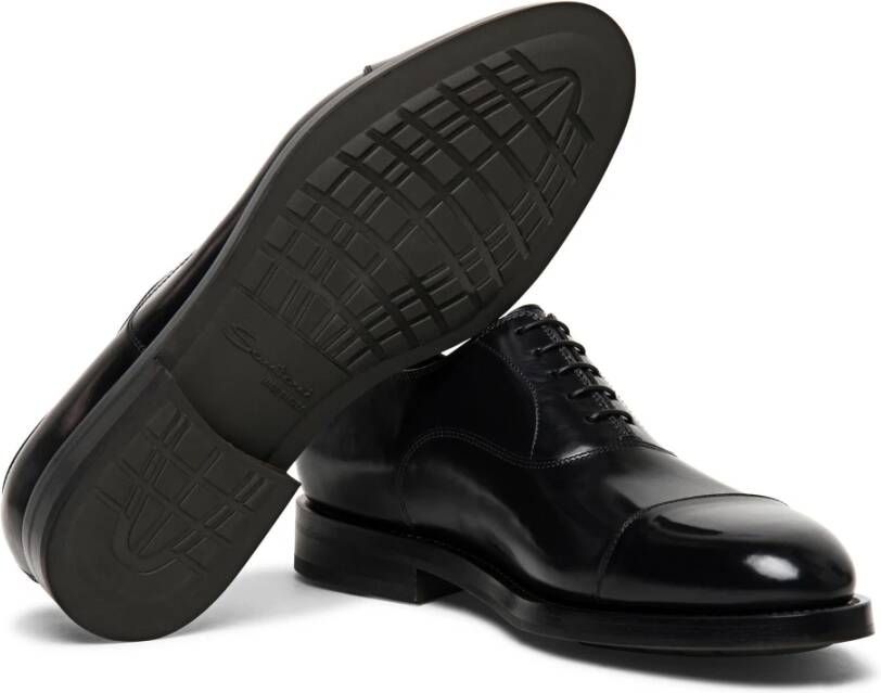 Santoni Handgemaakte leren Oxford schoen Black Heren