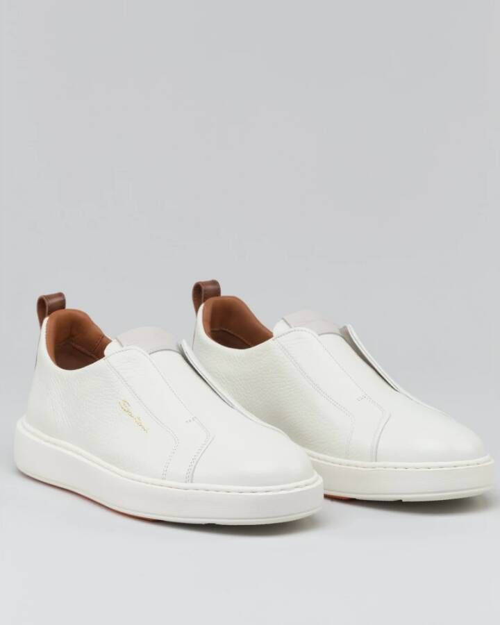 Santoni Handgemaakte Leren Slip-On Sneaker White Heren