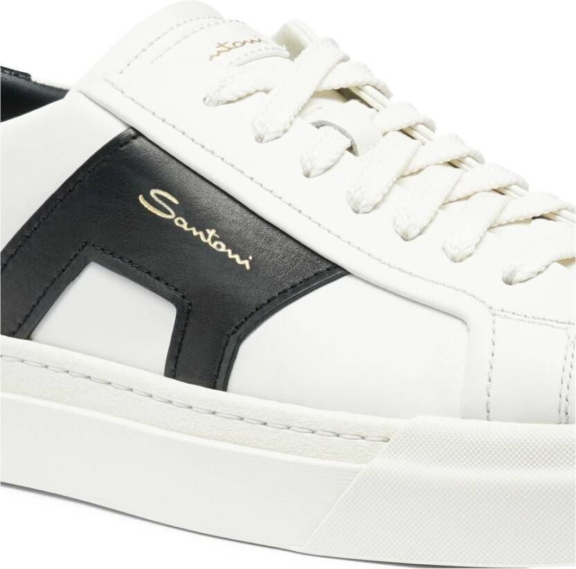 Santoni Heren leren dubbele gesp sneaker