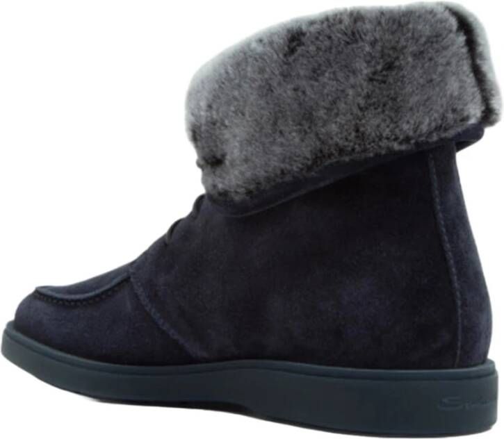 Santoni Italiaanse Leren Enkellaarzen Blue Heren
