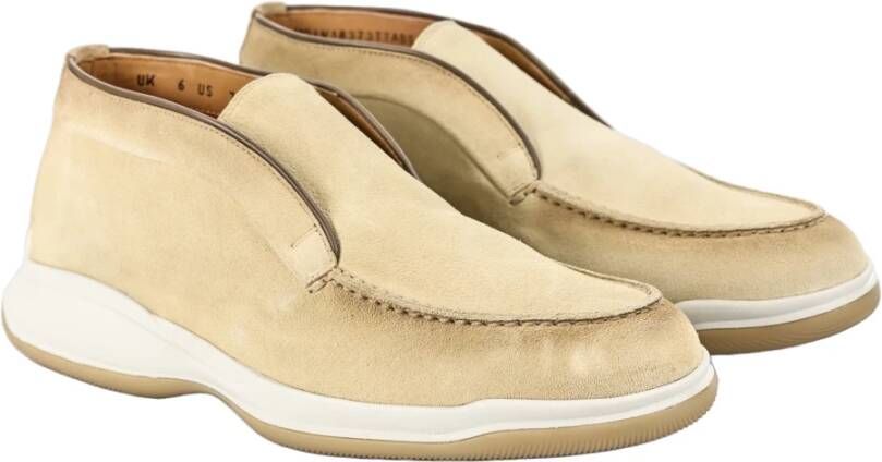 Santoni Italiaanse Leren Veterschoenen Beige Heren