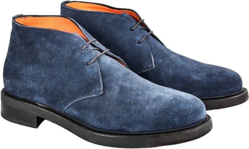 Santoni Italiaanse Leren Veterschoenen Blue Heren