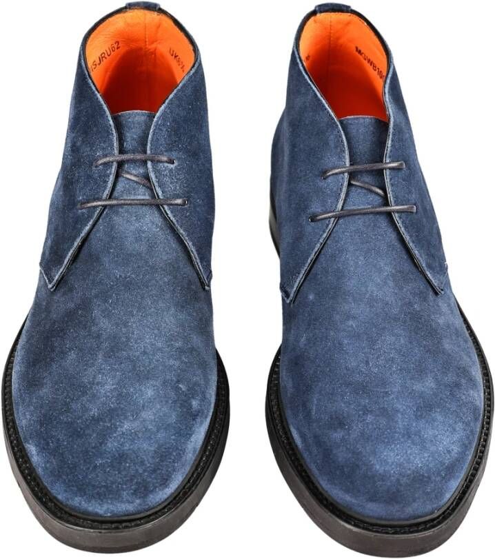 Santoni Italiaanse Leren Veterschoenen Blue Heren