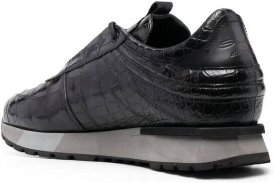 Santoni Krokodil-Effect Lage Sneakers Black Heren