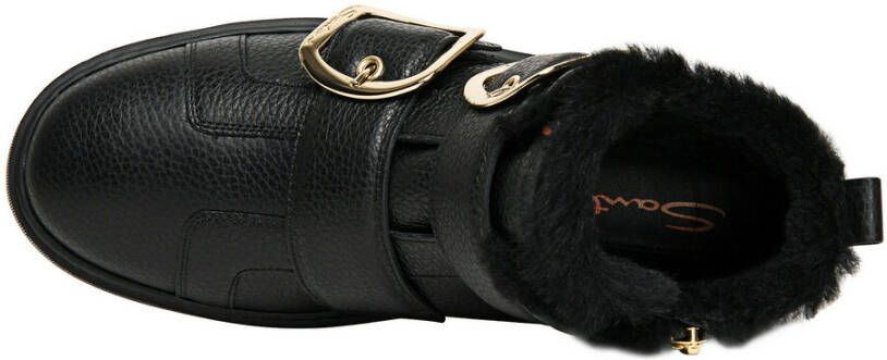 Santoni Leren sneakers met bontvoering en dubbele gespsluiting Zwart Dames