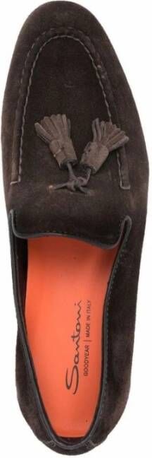 Santoni Leren Loafers Brown Heren