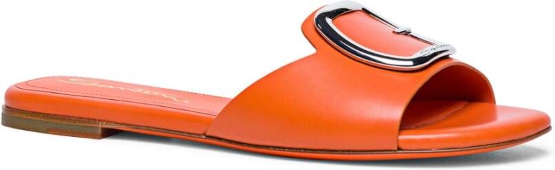 Santoni Leren Slide Sandaal Orange Dames