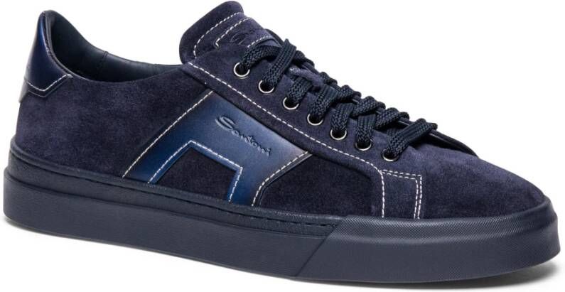 Santoni Leren Sneaker Blue Heren