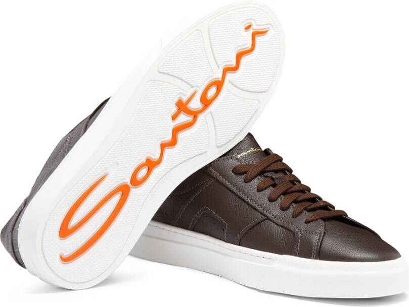 Santoni Leren sneaker voor heren Brown Heren
