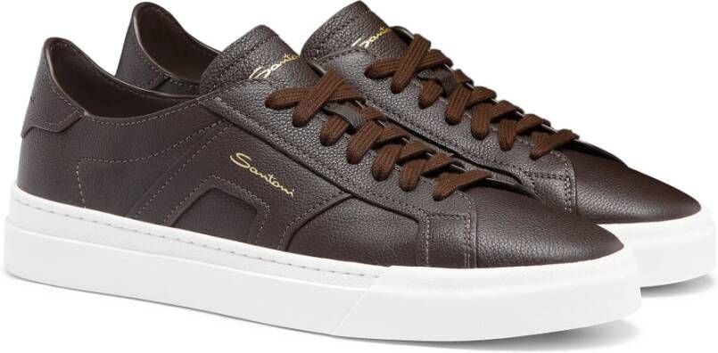 Santoni Leren sneaker voor heren Brown Heren