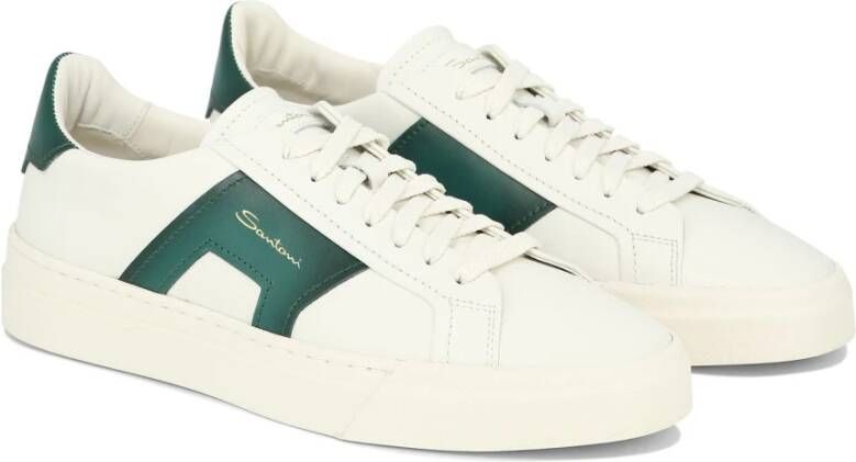 Santoni Leren sneakers met dubbele gesp White Heren