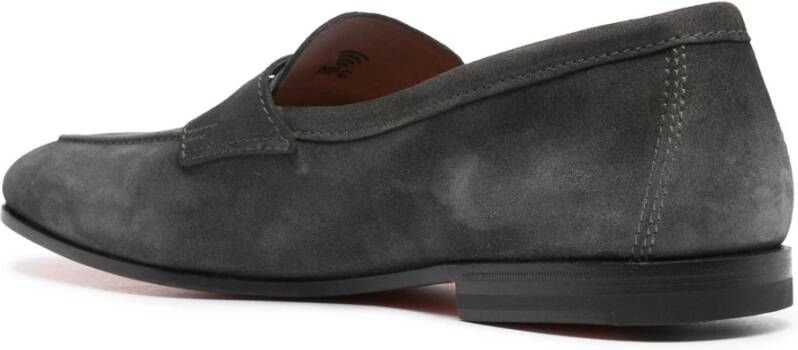 Santoni Leren Suède Loafers Gray Heren