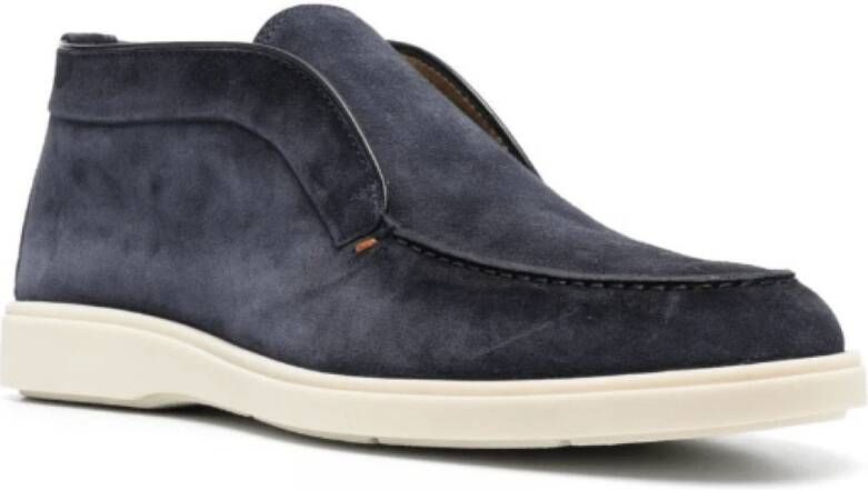 Santoni Blauwe Tonal-Stitching Leren Loafers Blauw Heren