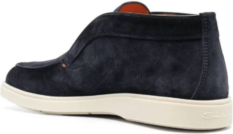 Santoni Blauwe Tonal-Stitching Leren Loafers Blauw Heren