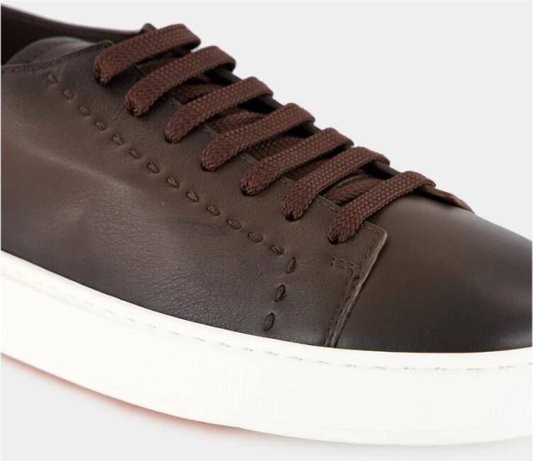 Santoni Luxe Bruine Leren Sneakers