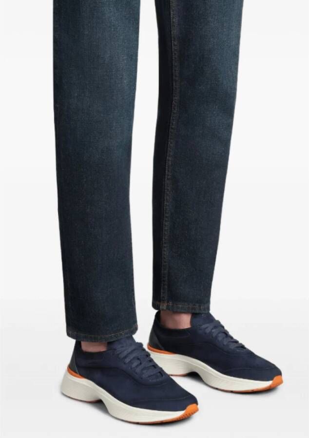 Santoni Marineblauwe Sneakers met Geperforeerde Details