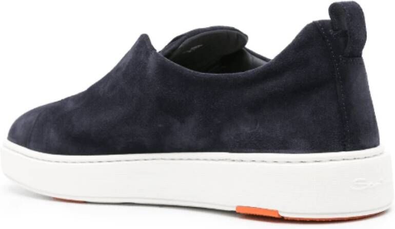 Santoni Marineblauwe Suède Logo Sneakers Blue Heren