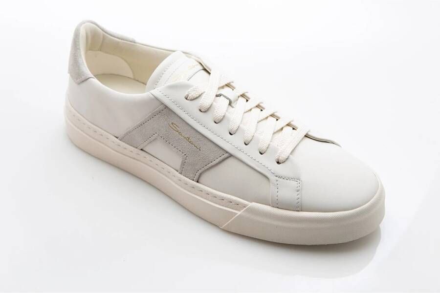 Santoni Moderne Grijze Leren Sneaker White Heren